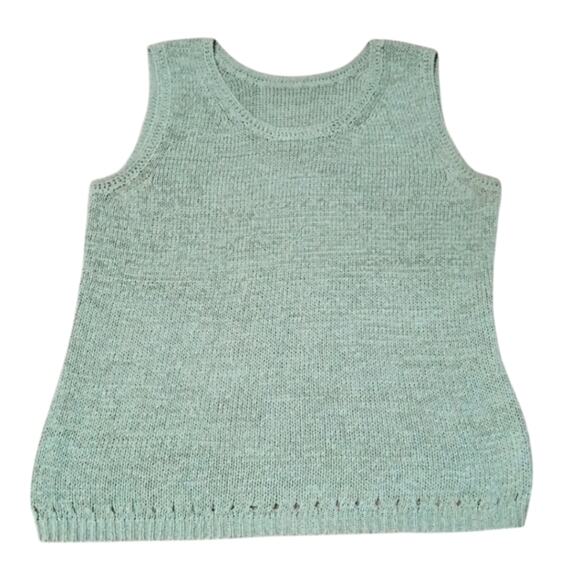 Vintage Sage Green Crochet Tank Top crew neck Sweater size M - Picture 1 of 2